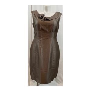 Calvin Klein Dress Floral Formal Brown Sheath Boat Neck Rosette Knee